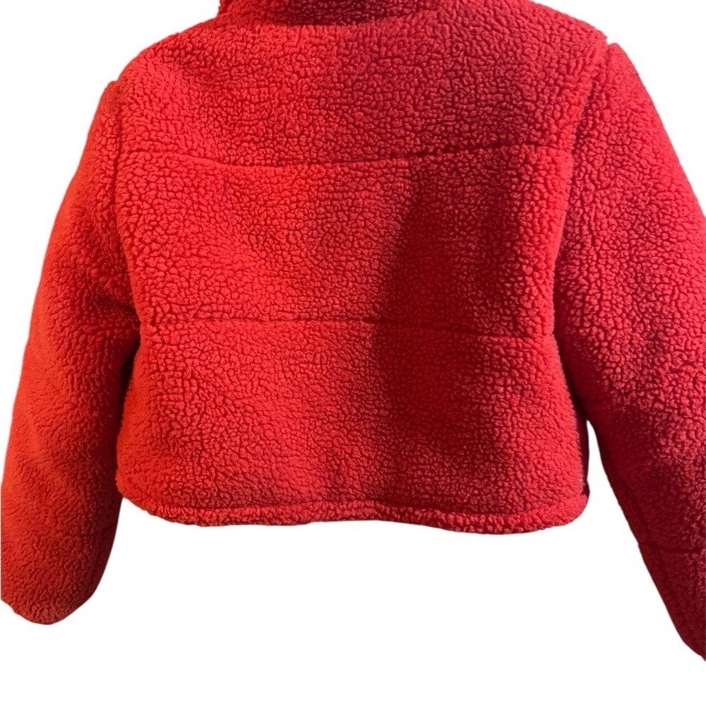 Topshop Vibrant Red Sherpa Puffer Jacket Size 6 - Picture 2 of 4